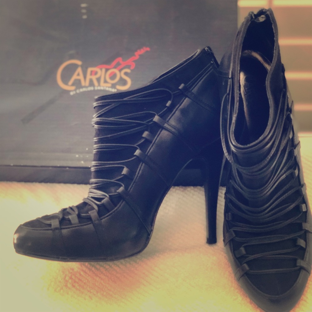 Carlos Santana Lovage Black Leather Bootie Heels